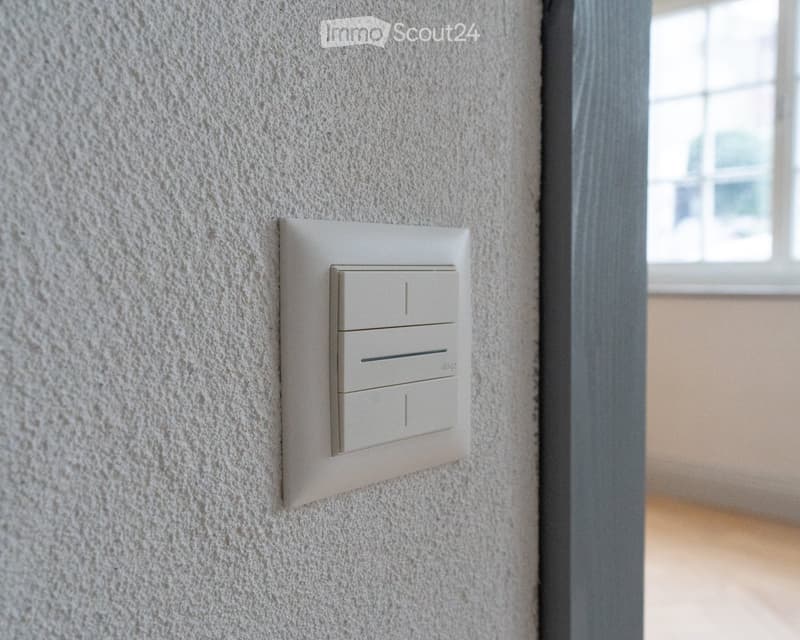 white wall, white switch, wooden floor, window