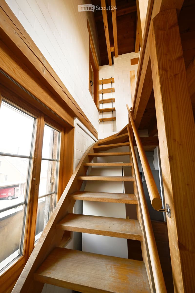 wooden staircase, wooden handrail, wooden steps, wooden wall, window