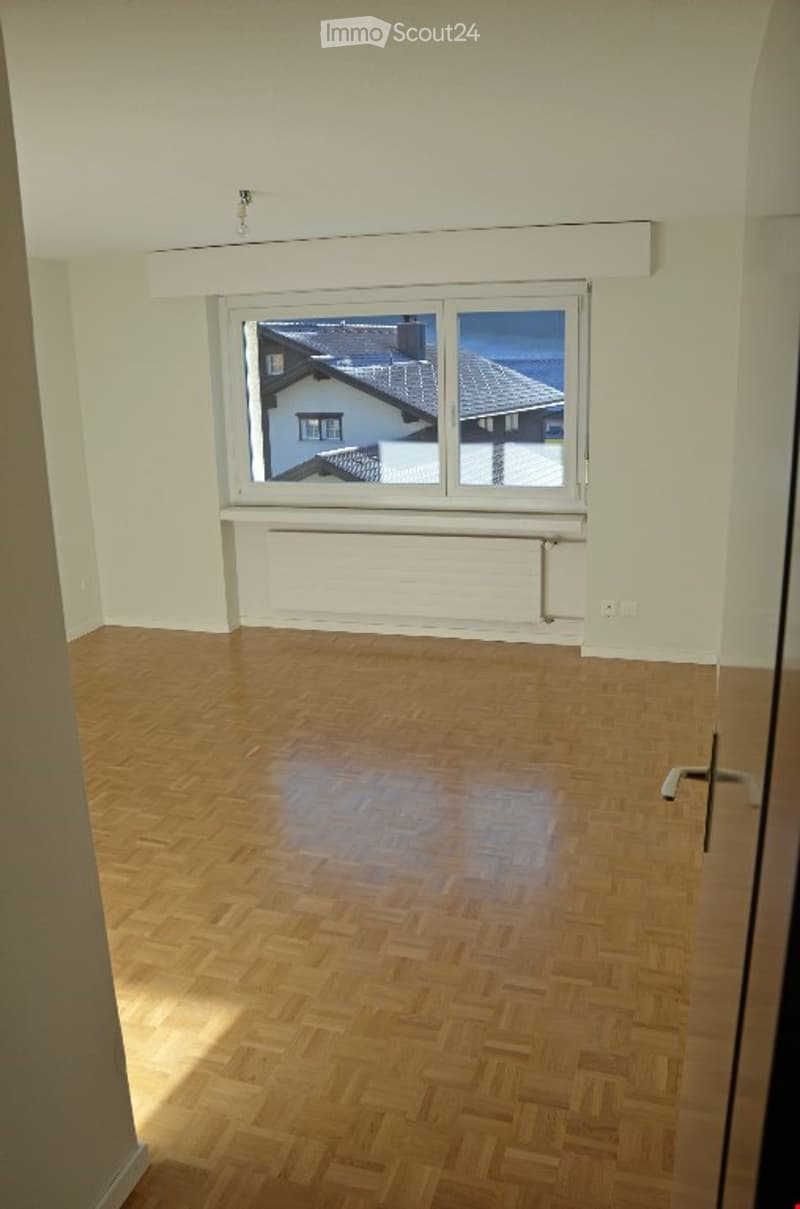 empty room, wooden floor, large window, white walls, white ceiling
