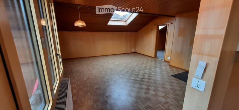 empty room, wooden floor, glass doors, wooden ceiling, skylight, power outlets, switch