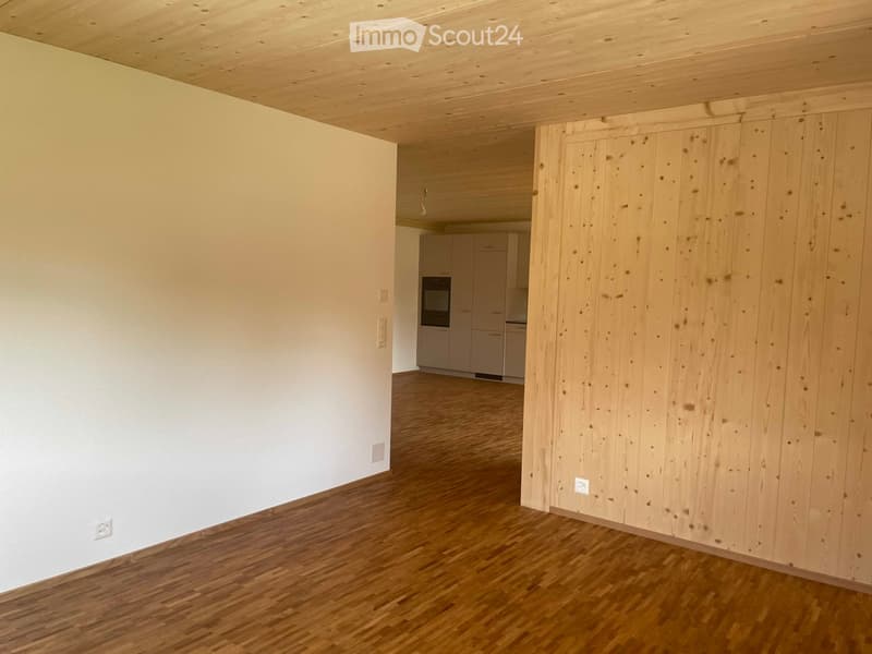 wood floor, wooden wall, kitchen with oven