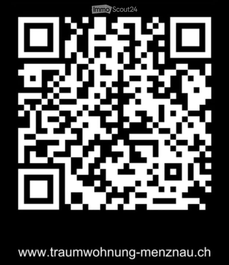 The image contains a QR code that displays the website address www.traumwohnung-menznau.ch.