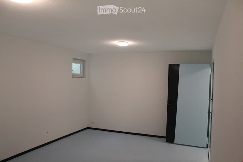 Unfurnished Room. Completely empty room with white walls, white floor, and a small window. A single ceiling light is present.