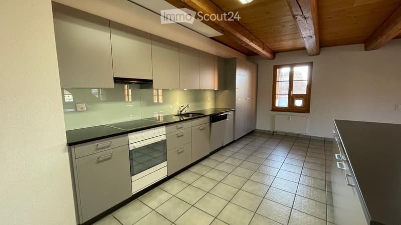 modern kitchen, white cabinets, tiled floor, gas stove, dishwasher, sink, oven, window