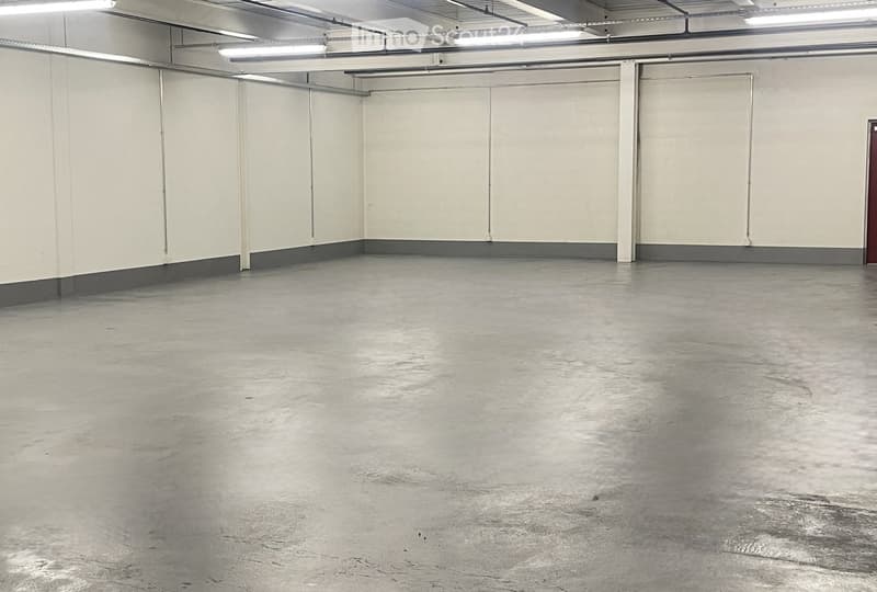 Unfurnished Room. Empty room with white walls, gray floor, and ceiling lights.