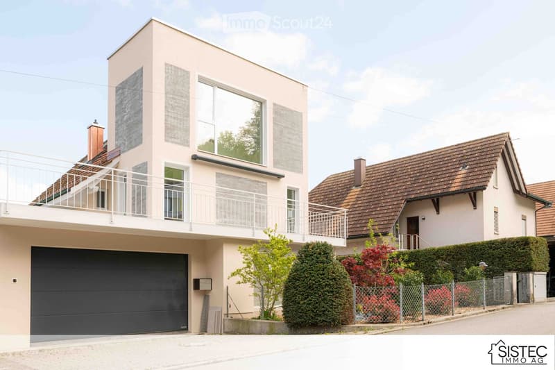 Two-story house, balcony, garage, modern design