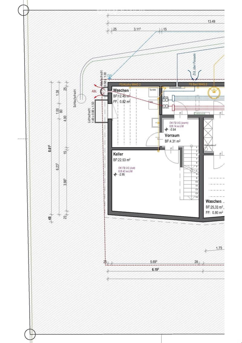 Floor Plan. Floor plan of a basement level showing a kitchen, bathroom, storage area, and utility space with labeled dimensions and room names.