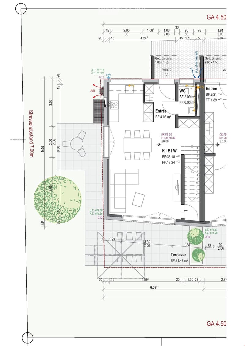 Floor Plan. Ground floor plan showing entrance, kitchen, living area, bathroom, and terrace with outdoor space.