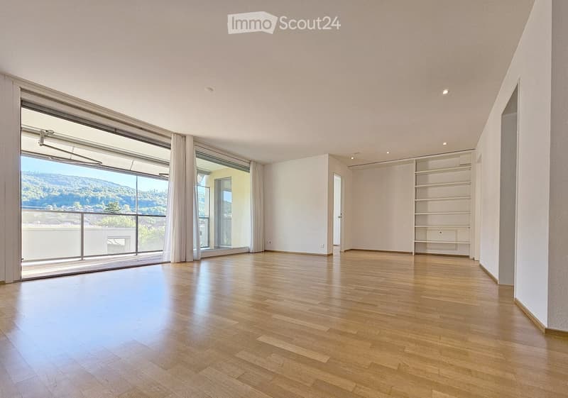 Unfurnished Room. Empty room with wooden flooring, large windows with curtains, and a built-in shelf unit. No furniture or personal items are present.