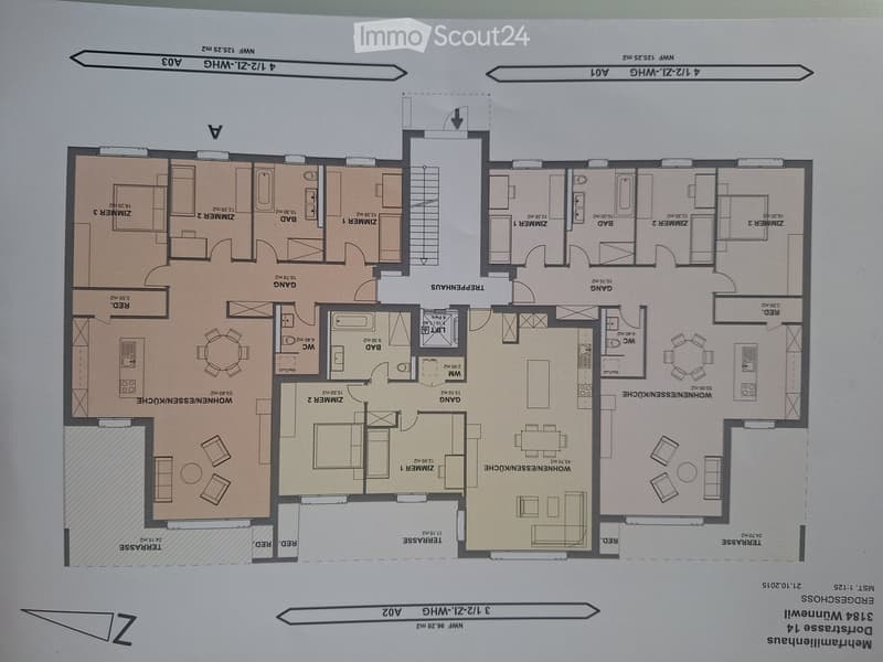 Floor Plan. Floor plan of a multi-level residential building with multiple bedrooms, bathrooms, living areas, and common spaces.