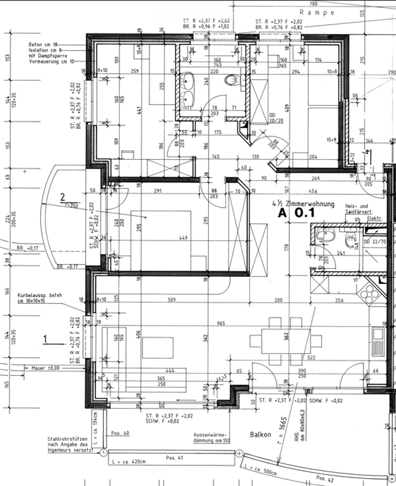 Floor plan of a residential unit with multiple rooms including a living room, kitchen, bedrooms, bathrooms, and a balcony.