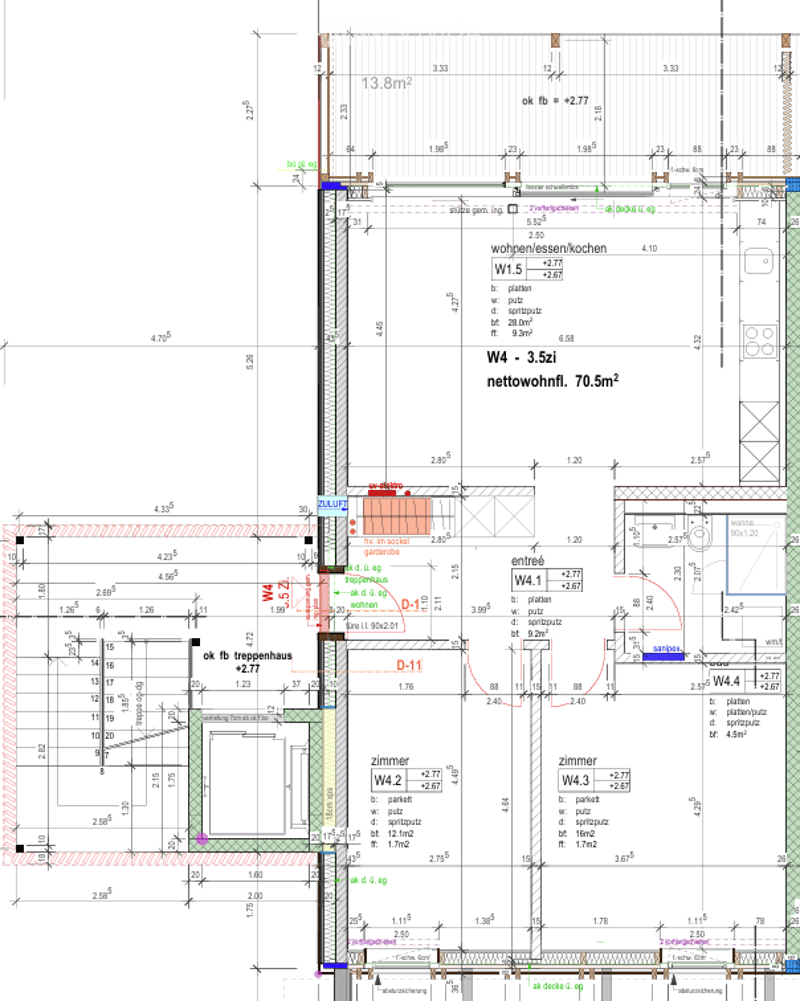 Floor plan of a multi-room apartment with labeled dimensions and room designations including living room, kitchen, bedrooms, and bathrooms.