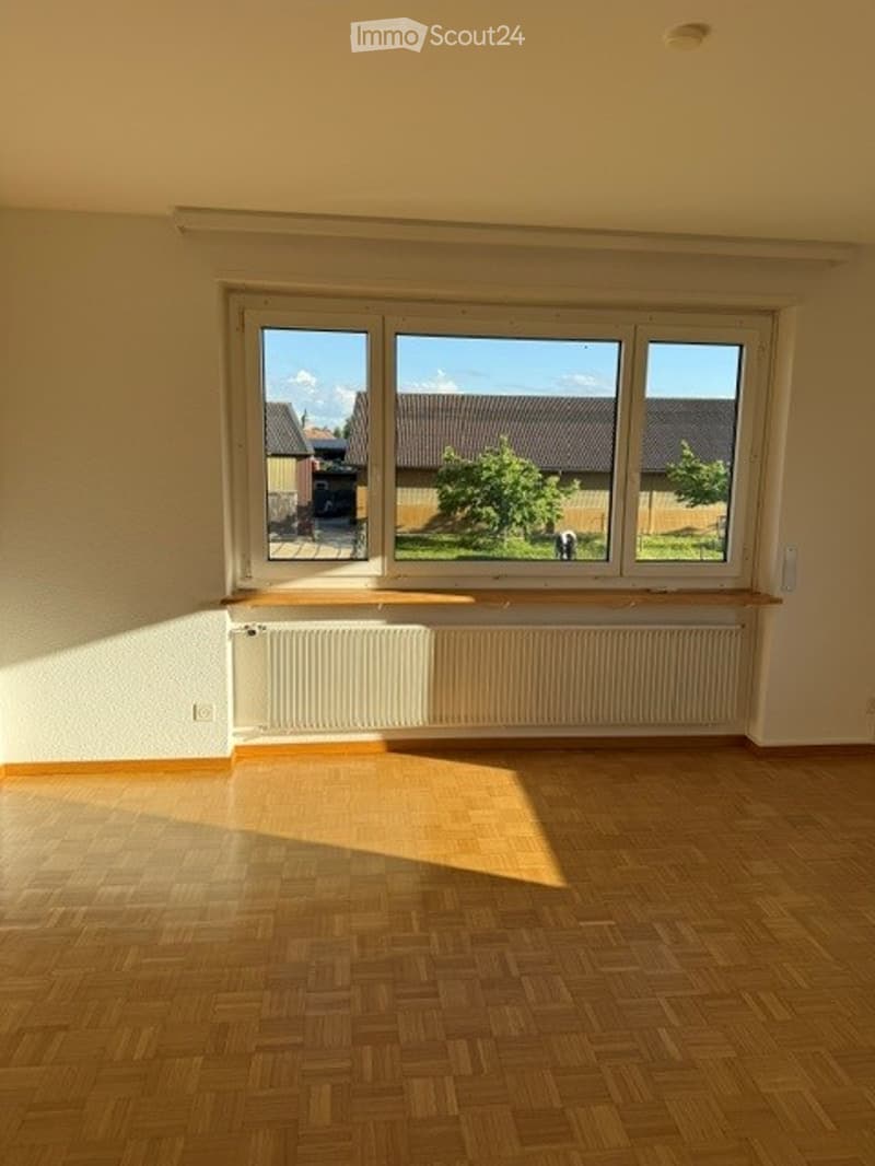 Empty room with wooden flooring, large window, radiator, and natural light.