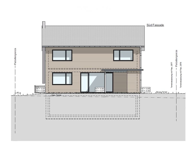 Architectural floor plan of a single-story building with a raised ground floor, showing windows, door, and elevation details.