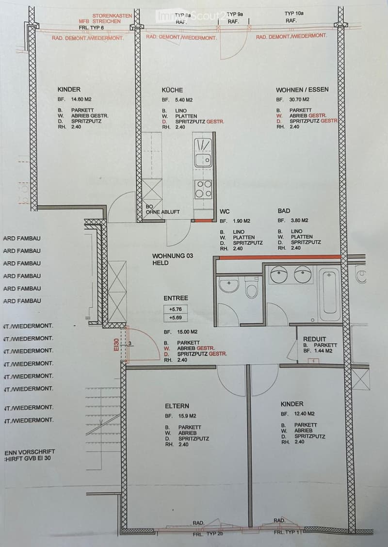 Floor plan of a residential unit with labeled rooms including kitchen, living/dining area, bedrooms, bathroom, and entrance.