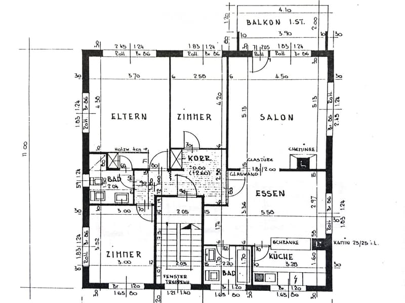 Floor plan showing a layout with multiple rooms including a balcony, living room, dining area, kitchen, bedrooms, and bathrooms.