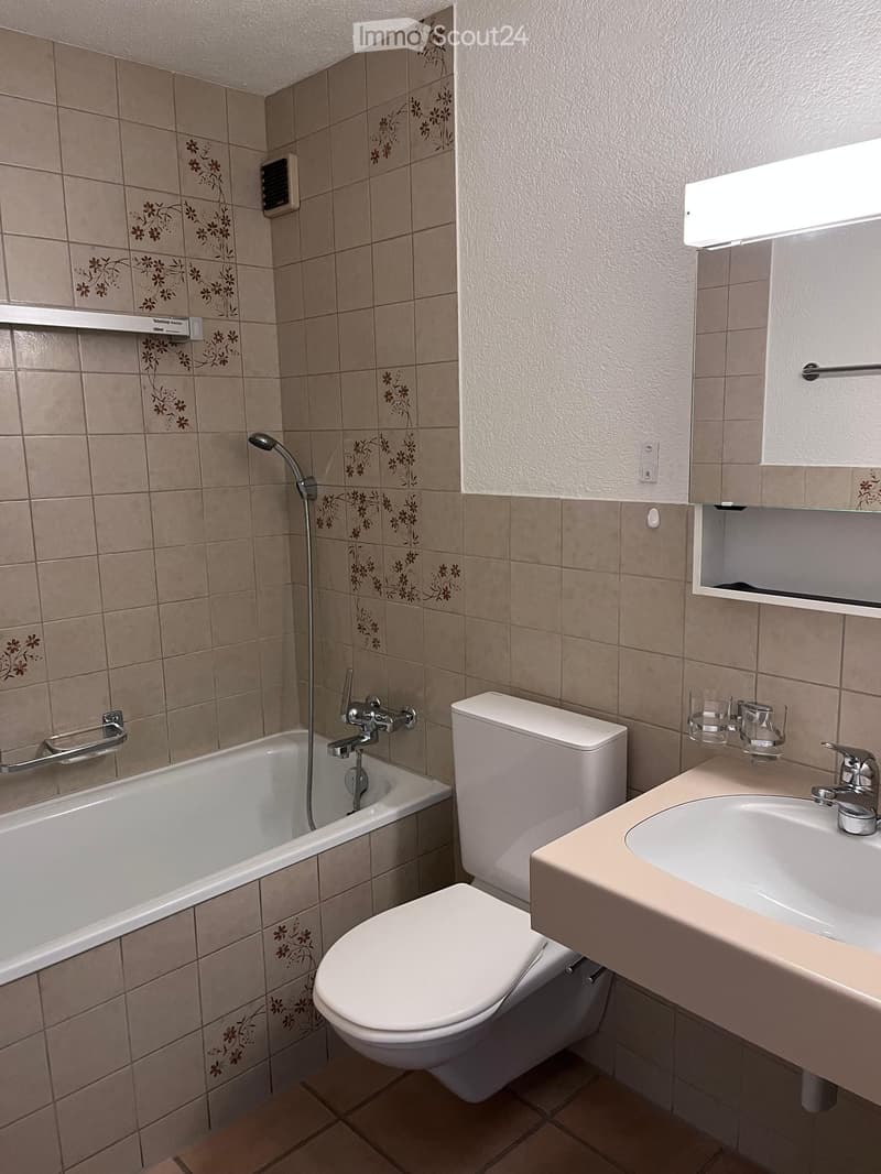 Bathroom with bathtub, toilet, sink, and shower head
