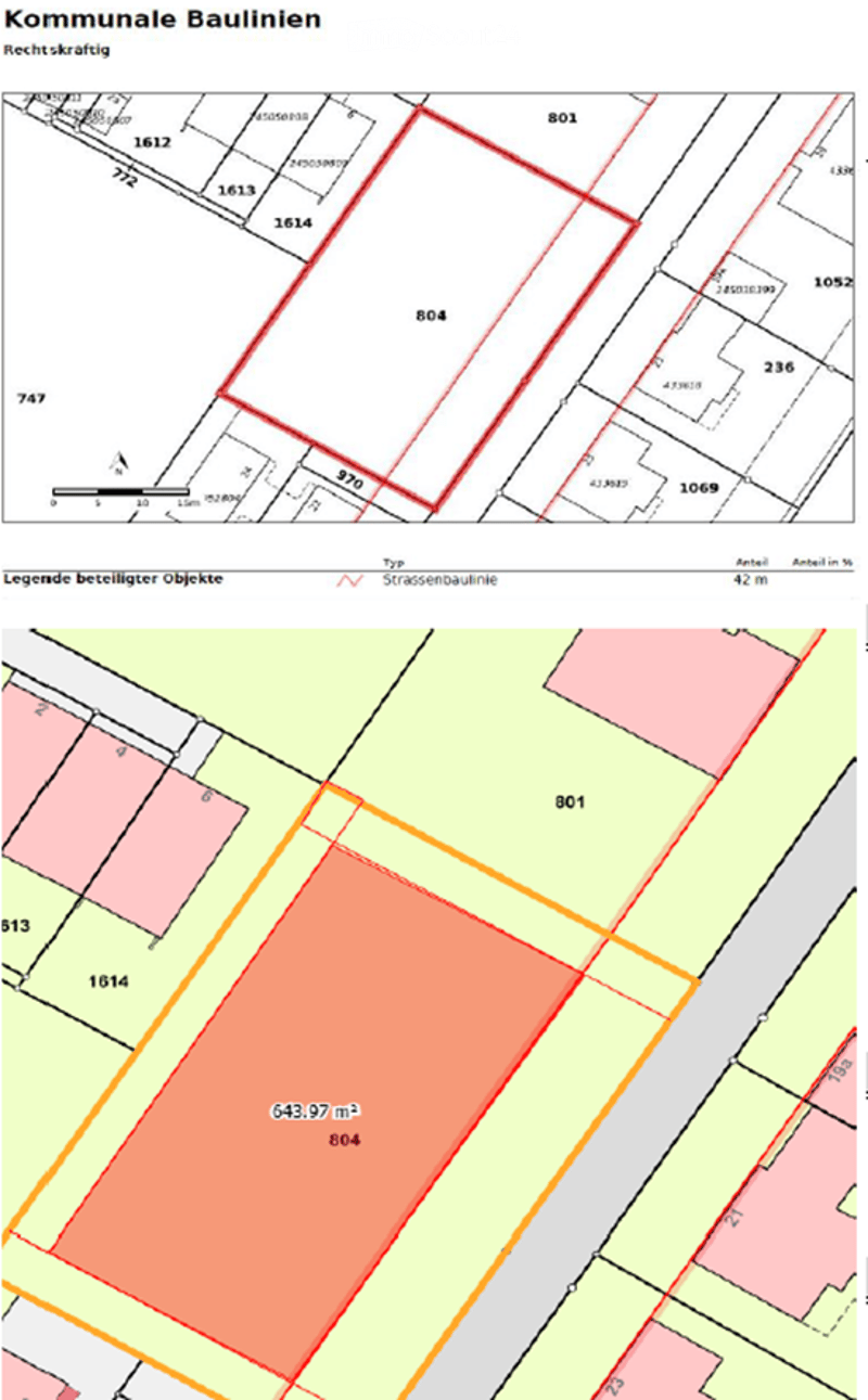Floor plan showing property boundaries and plot sizes, with labeled areas and measurements.