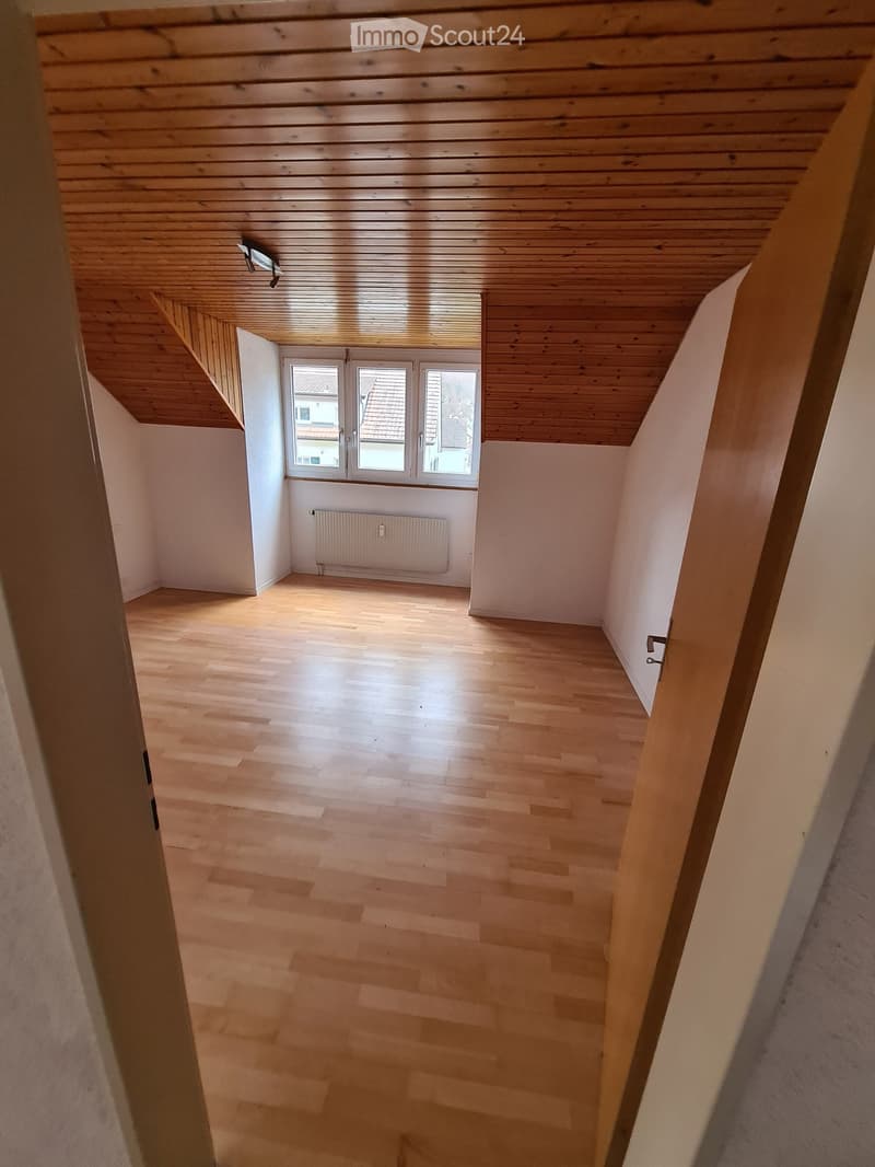 empty room, wooden floor, wooden ceiling, white walls, window, radiator