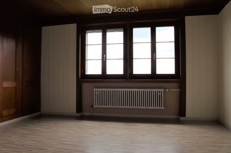 large window, heater, wooden floor, closet