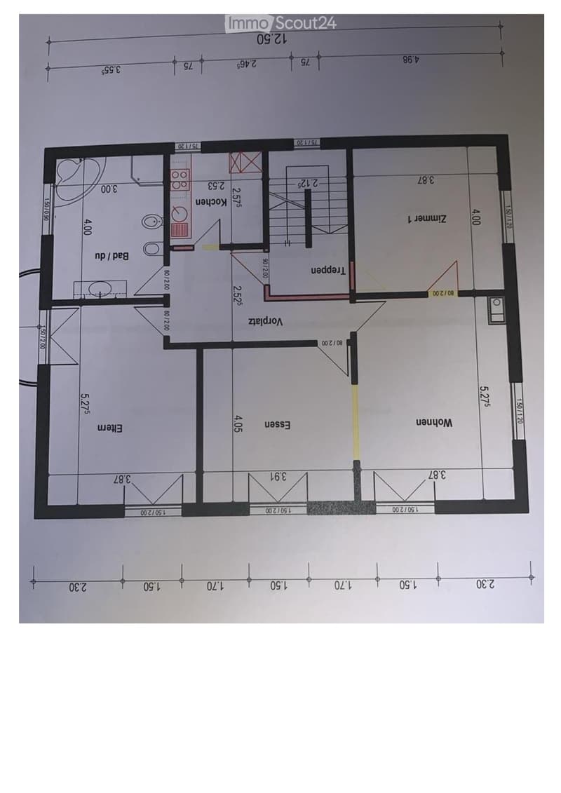 Floor plan of a residential unit with labeled rooms including kitchen, living room, bedroom, and bathroom.