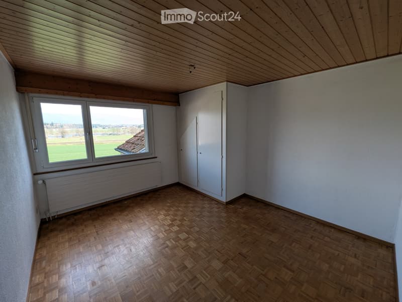 empty room, wooden floor, white walls, large window, white door, radiator
