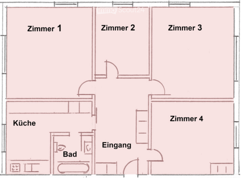 4 rooms, kitchen, bathroom, entrance