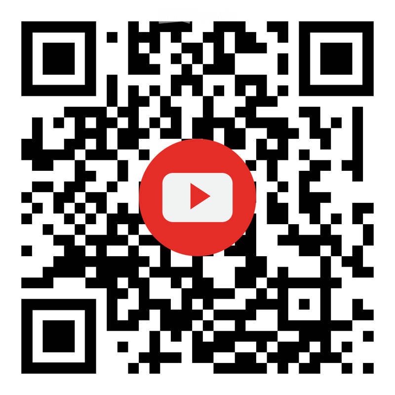 QR code with a YouTube play button overlay.