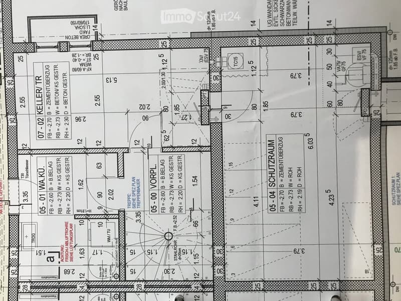 Floor plan showing a multi-room layout including a kitchen, living room, bedrooms, bathrooms, and a storage area.