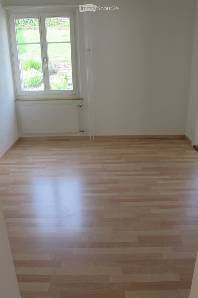 empty room, wooden floor, white walls, window, radiator