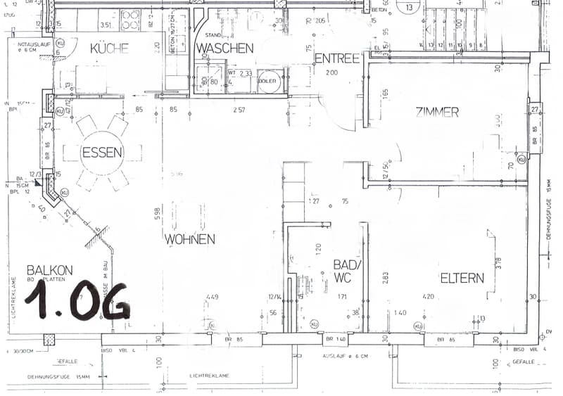 Floor plan of a residential unit showing kitchen, dining area, living room, bedroom, bathroom, and balcony.