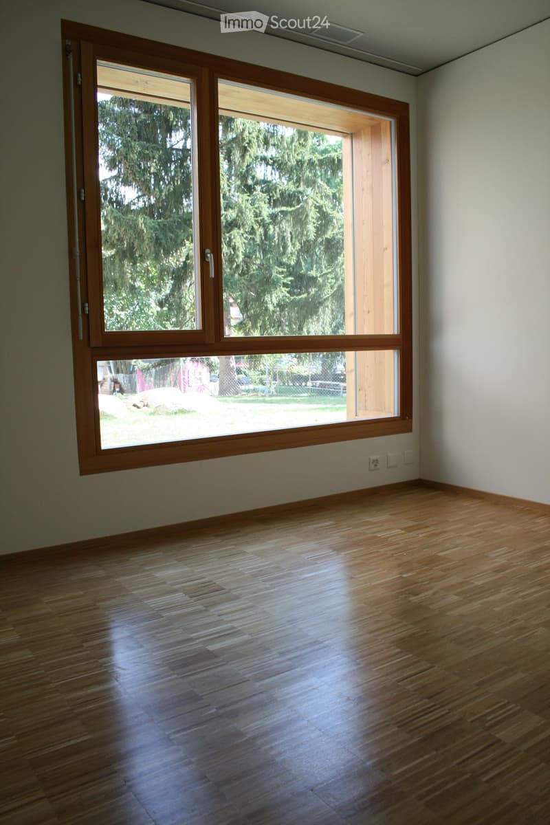 empty room, wooden floor, large window, bright light