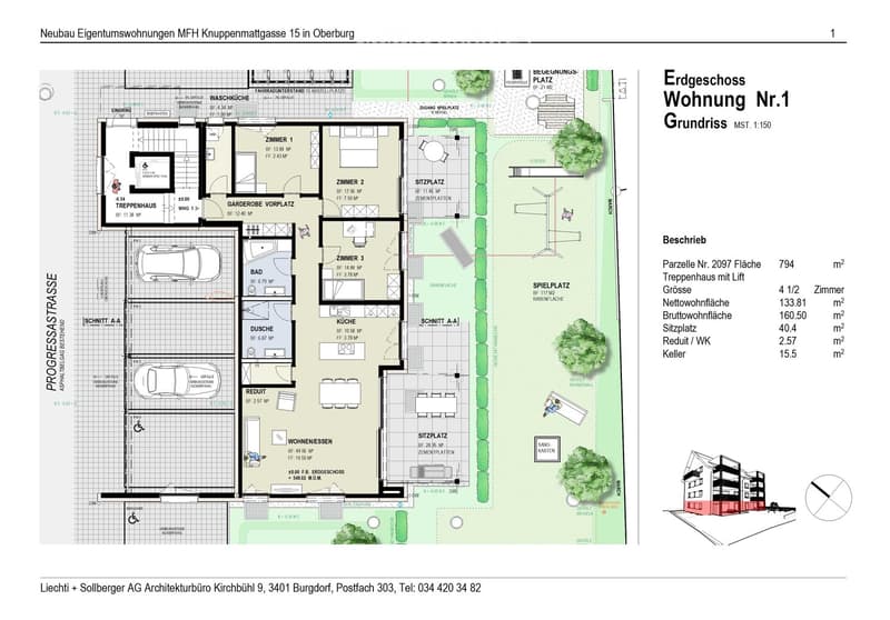 Floor plan of a ground floor apartment showing layout with rooms including living space, kitchen, bedrooms, bathroom, and entrance area.