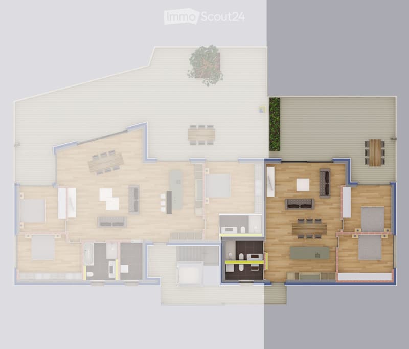 living room, kitchen, 2 bedrooms, 2 bathrooms, balcony