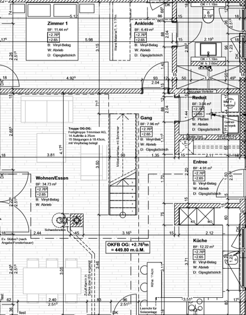 Floor plan of a multi-room apartment including living/dining area, kitchen, bedroom, hallway, entrance, and bathroom.