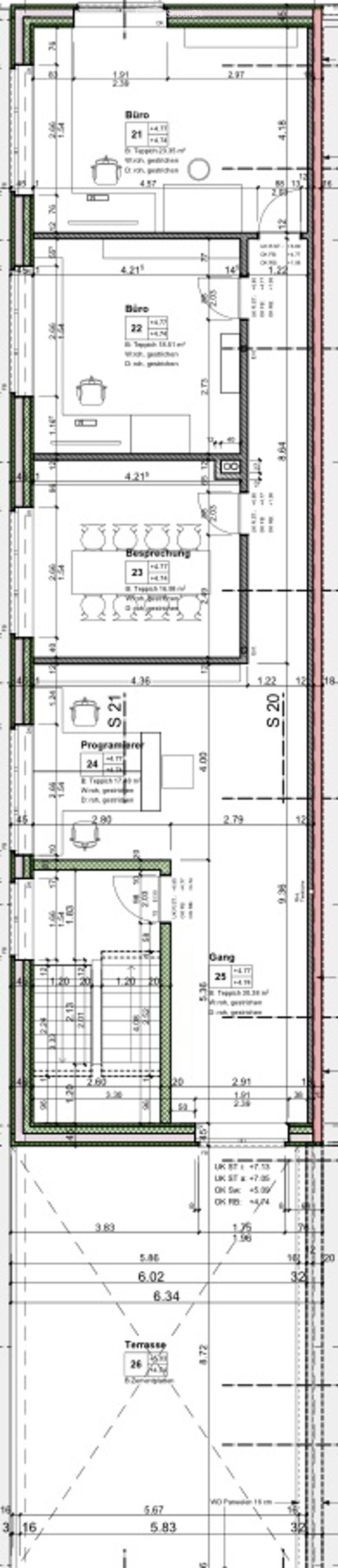 Floor plan of a residential building showing multiple rooms including a living room, dining room, kitchen, bedrooms, and bathrooms.