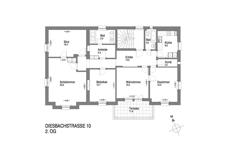 Entrance, living room, kitchen, bedroom, bathroom, office, terrace