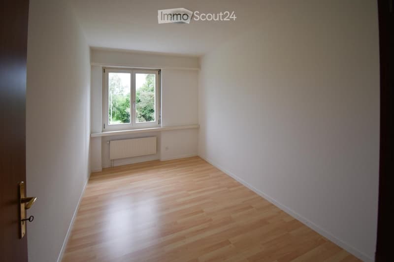 Empty room with light wooden flooring, white walls, a window with white frame, and a radiator below the window. The room has a simple, clean design with no furniture or decorations.