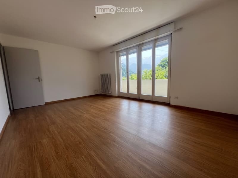 {"visible_features": ["View"],"type": "Living room","description": "Spacious living room with large windows providing a scenic view, hardwood flooring, and a radiator on the wall."}