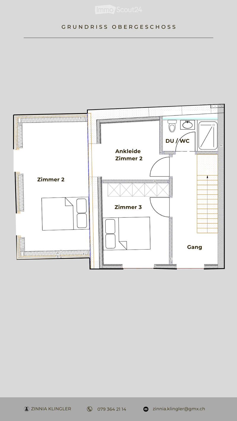 Upper floor plan showing three bedrooms, a bathroom, a hallway, and a closet.