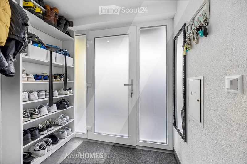 shoe rack, double doors, mirror, key rack, power outlet
