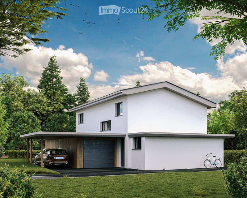 2 story white house, garage, parking place