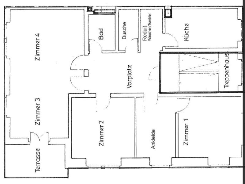 Floor plan showing four bedrooms, a kitchen, a bathroom, a hallway, a washroom, and a terrace.