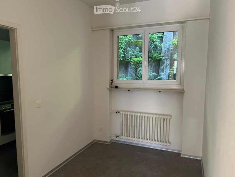 empty room with white walls, windows, and a radiator