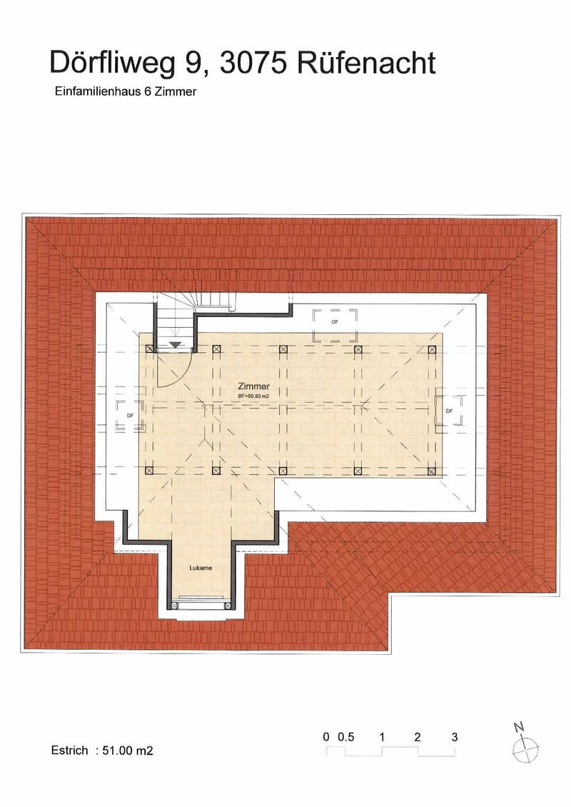 Floor plan of a single-family house with 6 rooms, including a living room, bedroom, and hallway.