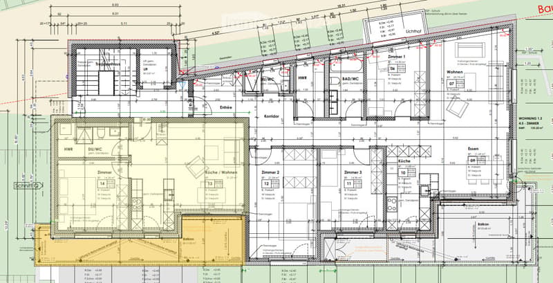 {"visible_features": ["Balcony / Terrace"],"type": "Floor plan","description": "The floor plan shows a multi-unit residential building with 3 bedrooms, 2 bathrooms, a kitchen/living room, and a balcony."}