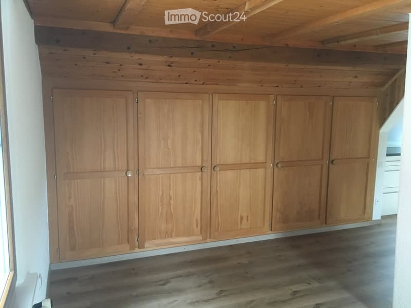 Large wooden wardrobes, hardwood floors, wood paneled ceilings