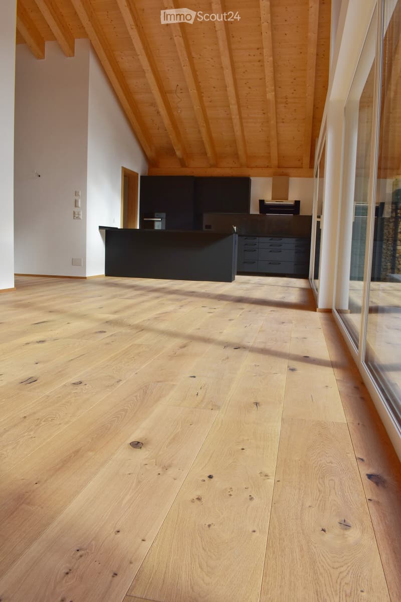 open space, wooden floor, wooden ceiling, large windows, kitchen island, cabinets, drawers