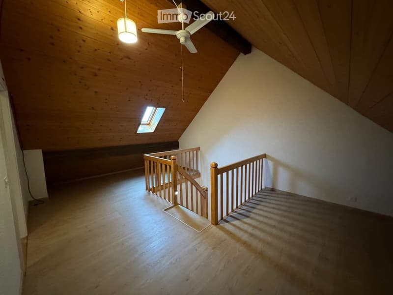wooden ceiling, wooden floor, wooden staircase, ceiling fan, skylight