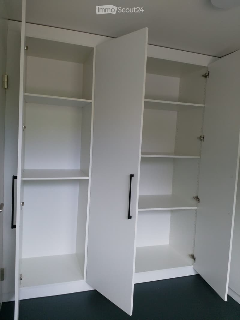 large white built-in closet with adjustable shelves and hanging rods